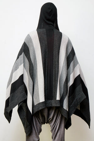 anita striped alpaca poncho - black / grey / charcoal
