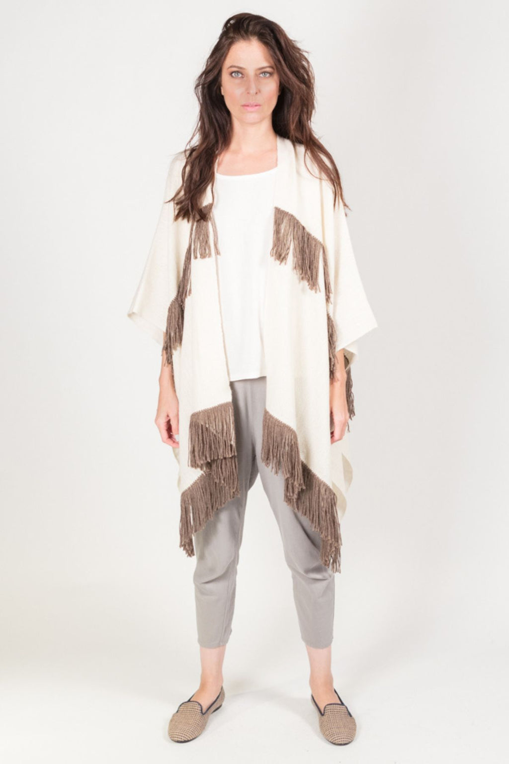 Clint Hand-Woven Baby Alpaca Poncho with Fringe