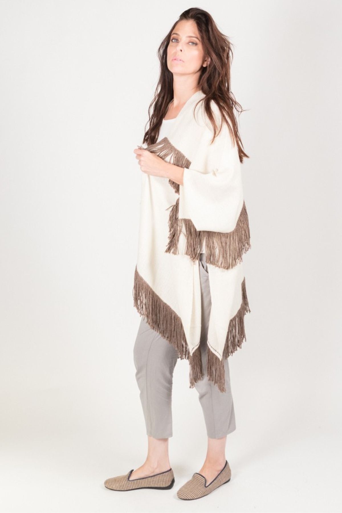 Clint Hand-Woven Baby Alpaca Poncho with Fringe
