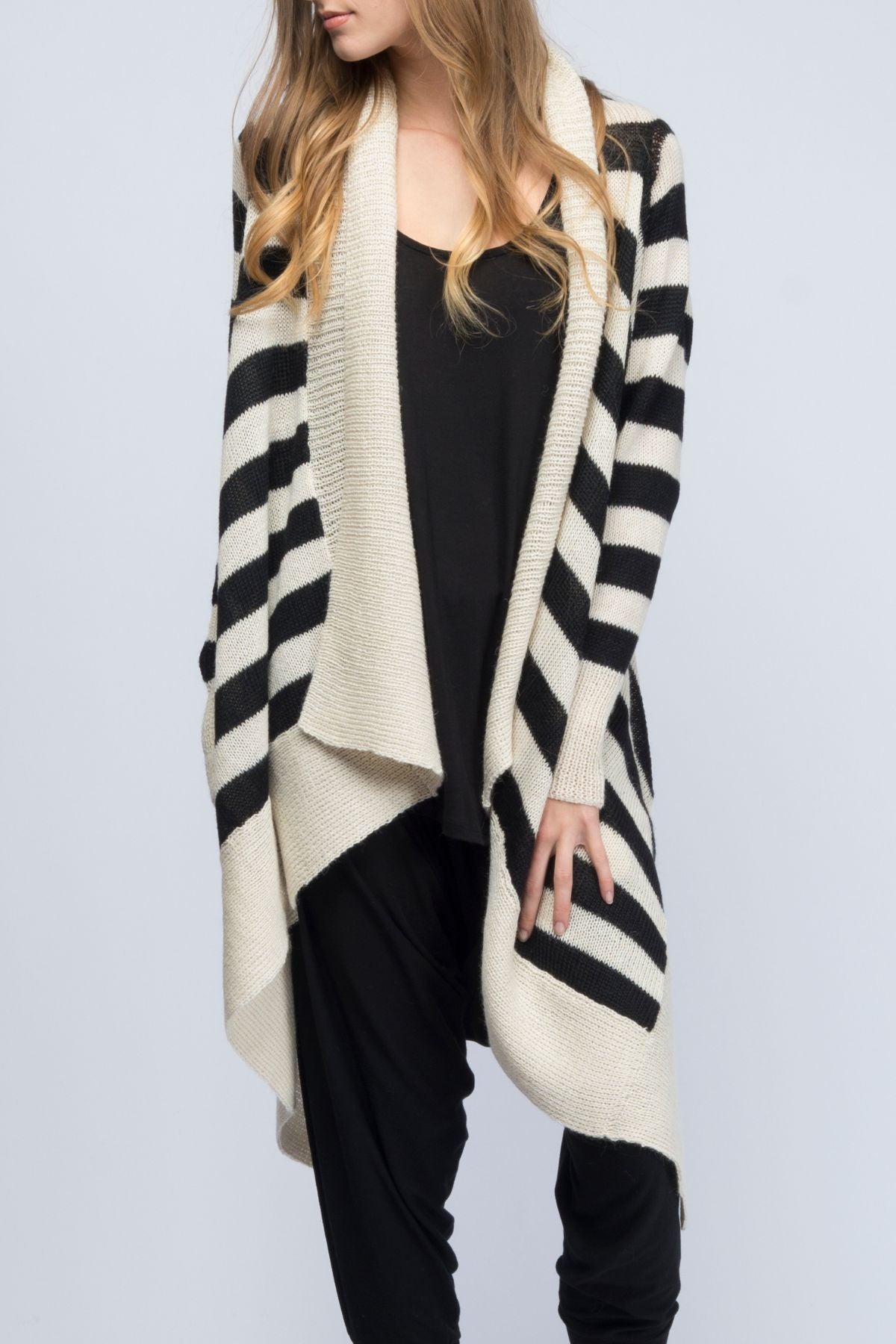 Berry Hand-Knit Baby Alpaca Cardigan - Cream/Black