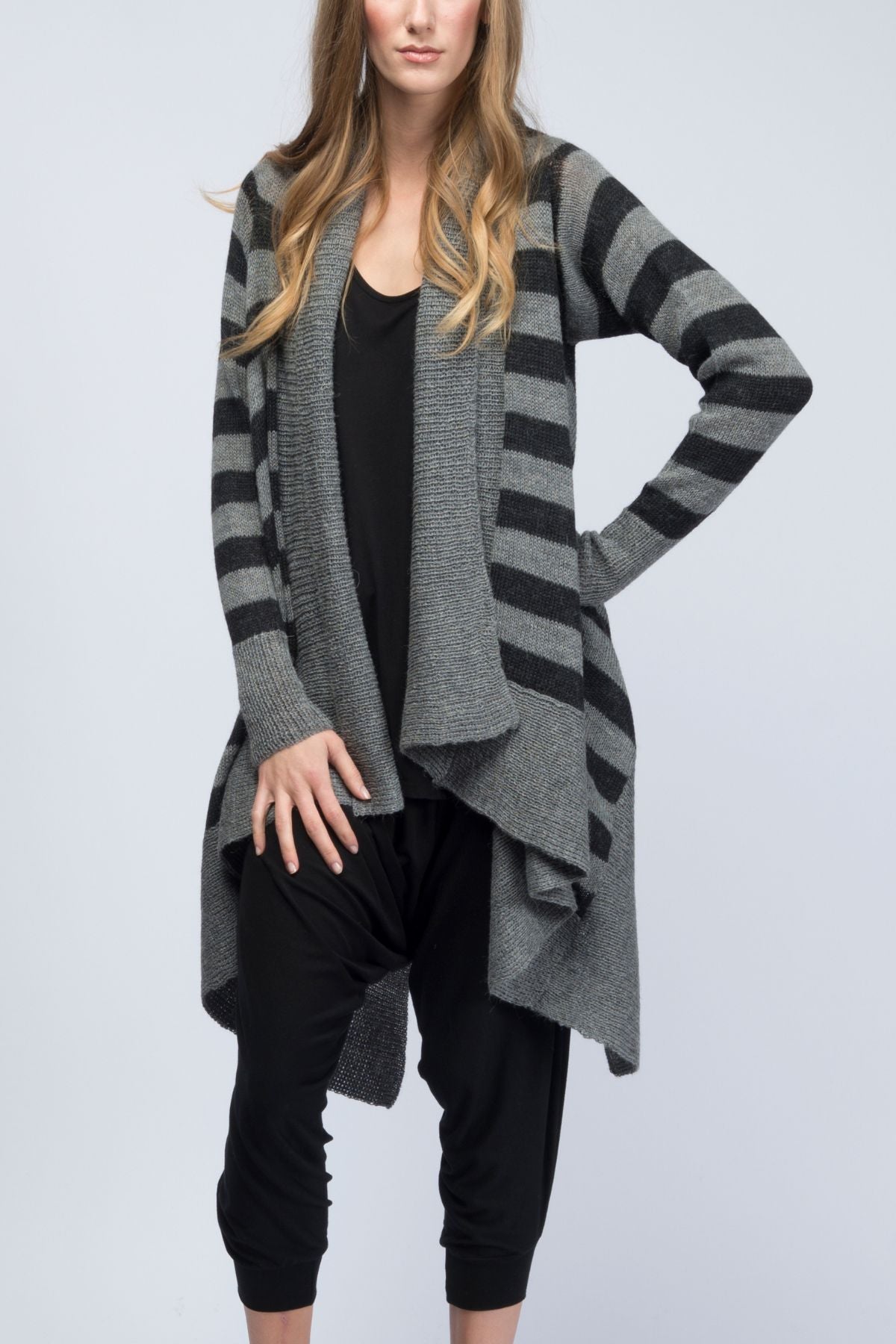 Berry Hand-Knit Baby Alpaca Cardigan - Grey/Black