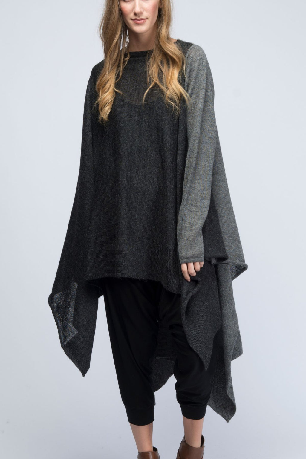 Meryl Two Color Hand-Loomed Alpaca Poncho