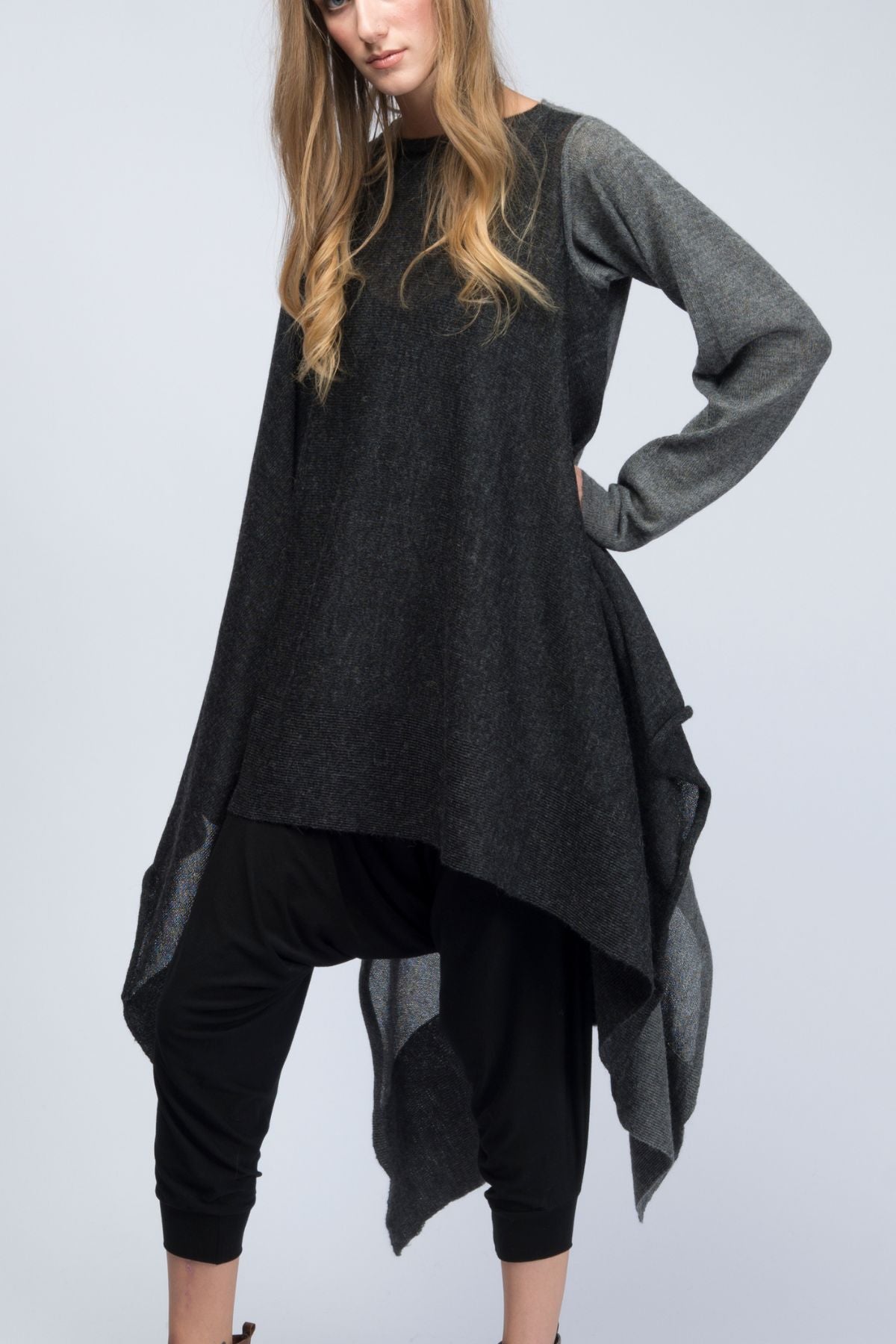 Meryl Two Color Hand-Loomed Alpaca Poncho