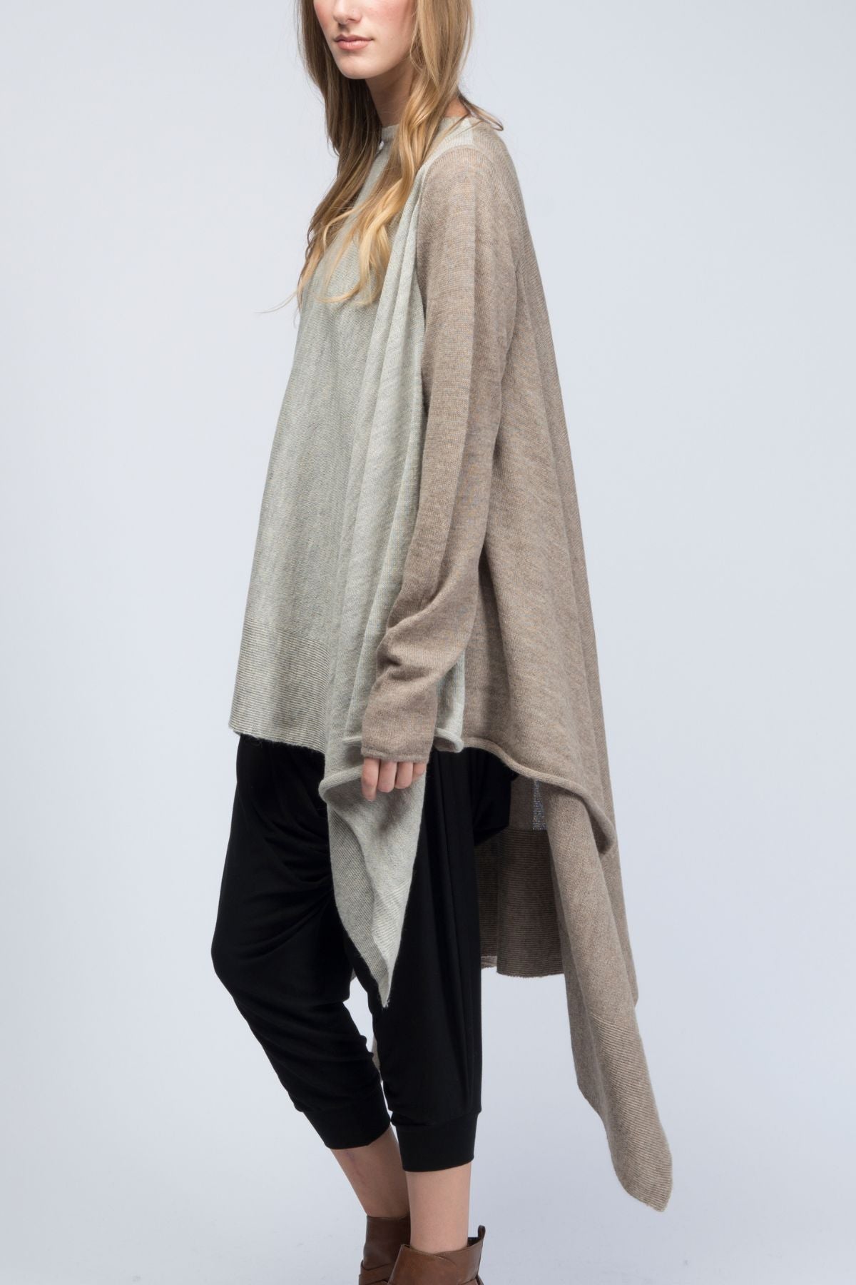 Meryl Two Color Hand-Loomed Alpaca Poncho
