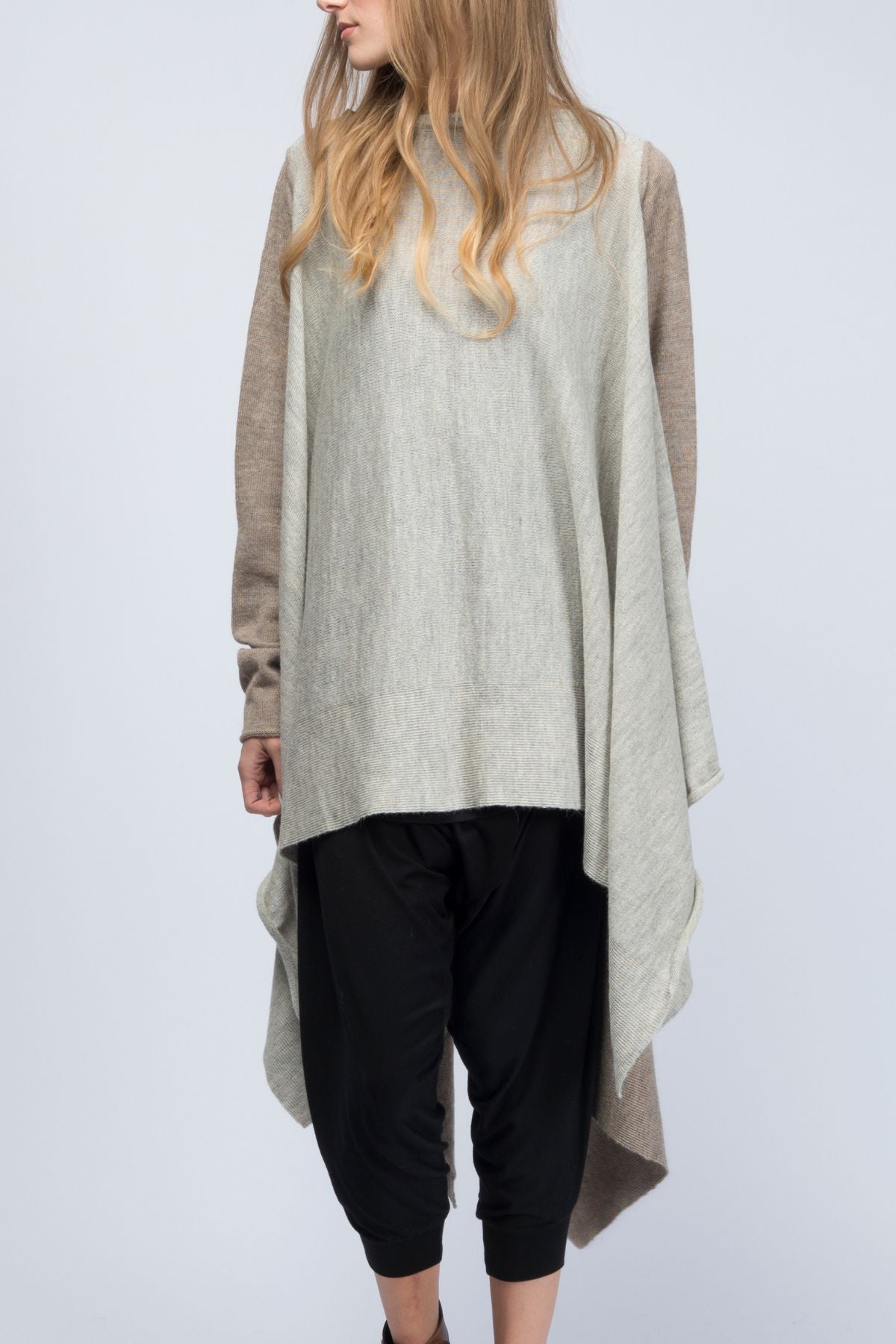 Meryl Two Color Hand-Loomed Alpaca Poncho