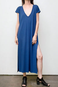 maxi v neck dress - blue