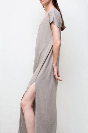 maxi v neck dress - grey