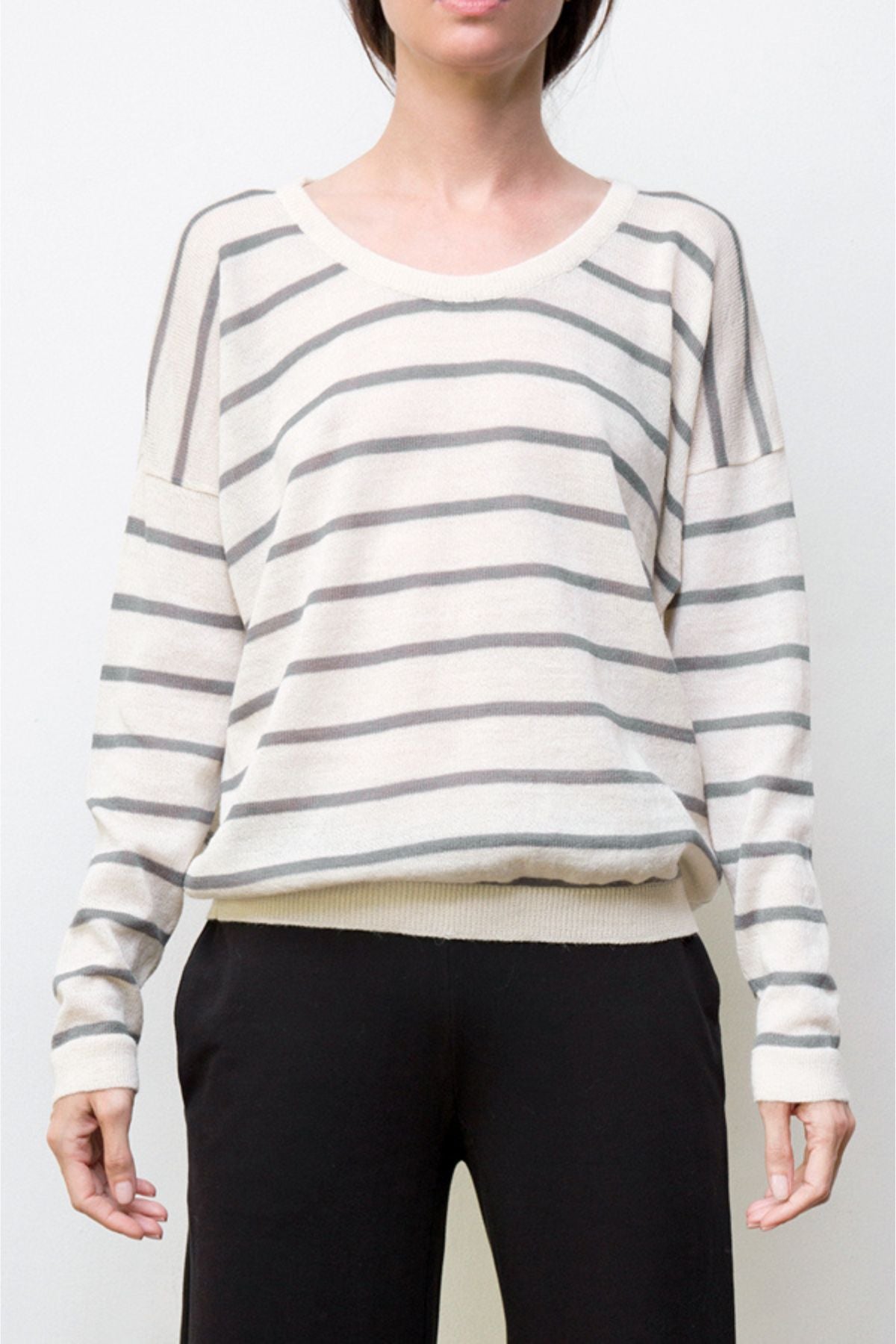 nini stripes pullover - cream / heather grey