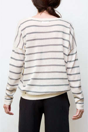 nini stripes pullover - cream / heather grey