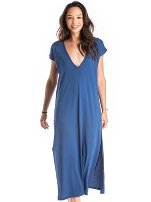 maxi v neck dress - blue