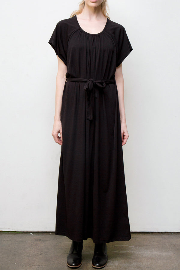 belted long dress - black