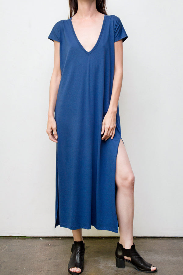 maxi v neck dress - blue