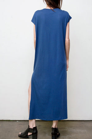 maxi v neck dress - blue