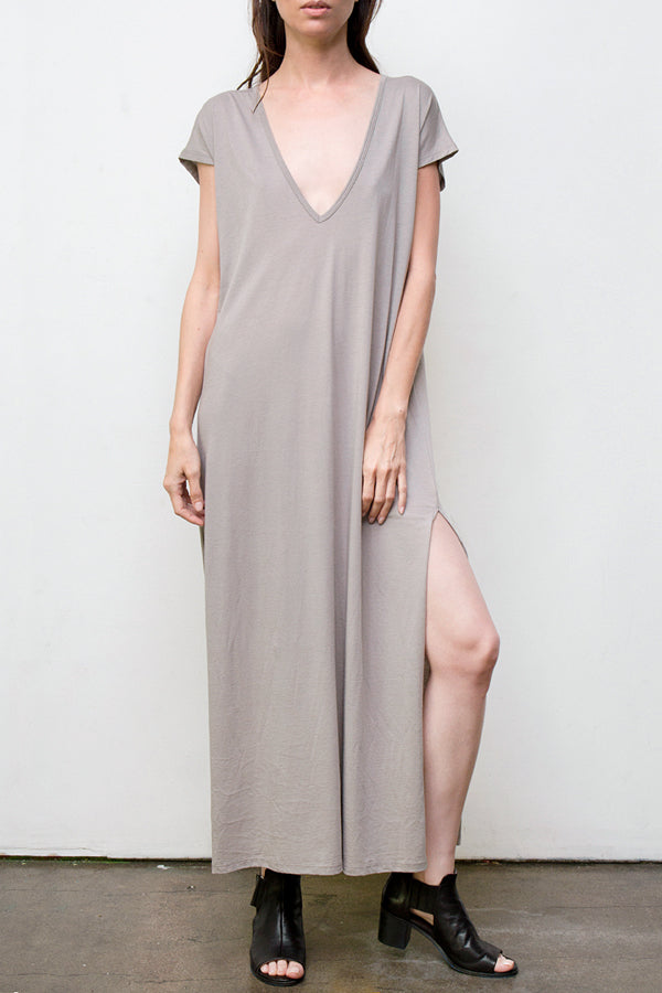 maxi v neck dress - grey