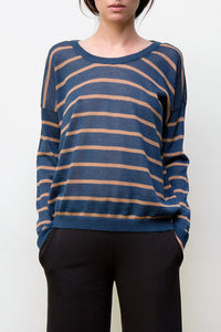 nini stripes pullover - blue / camel