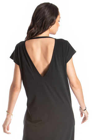 maxi v-back dress - black